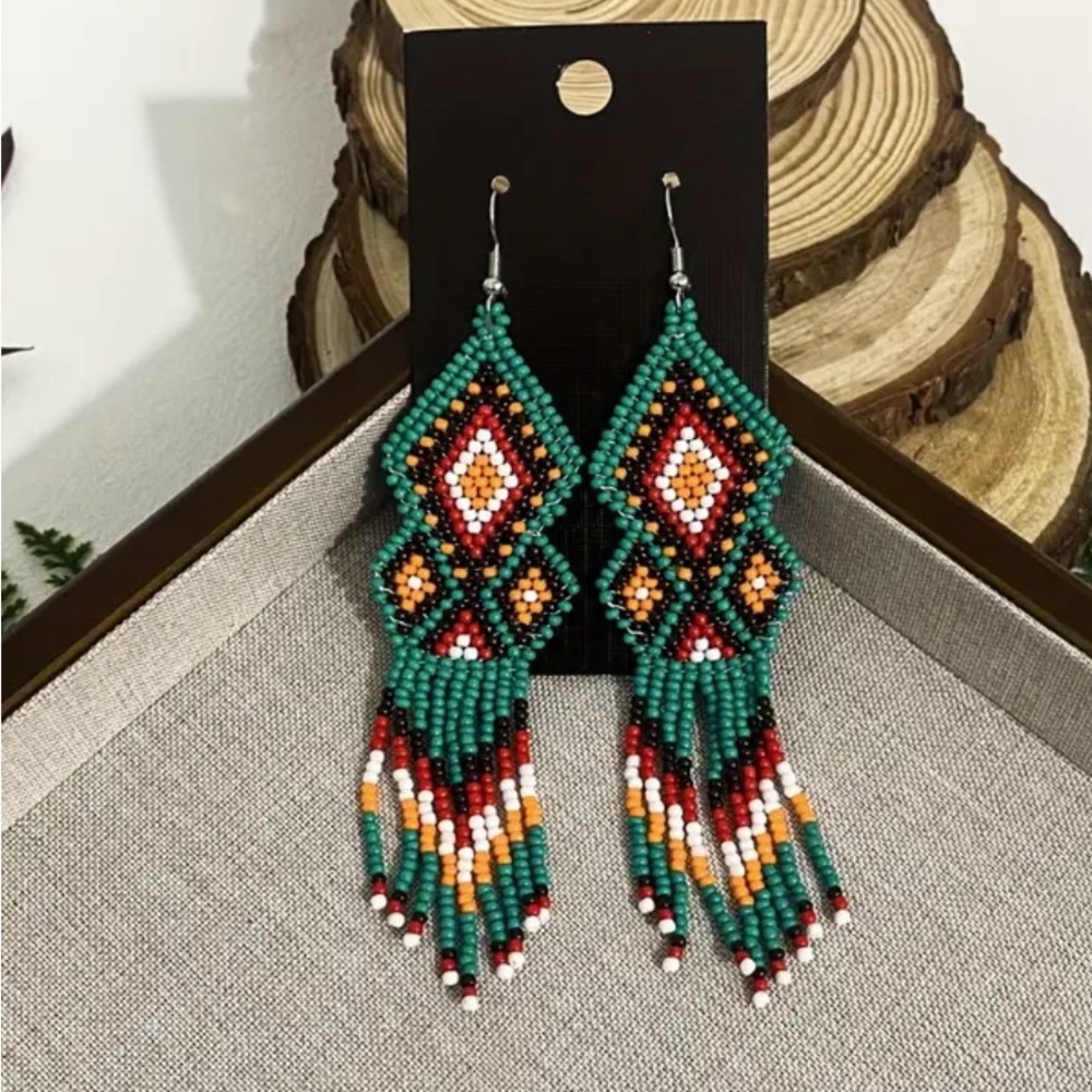 Native American style beaded fringe earrings